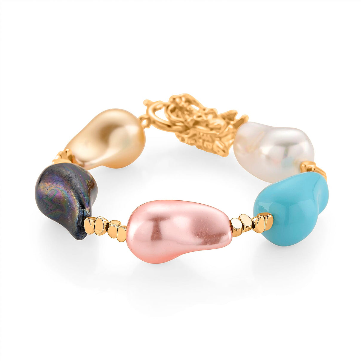 Multi Colour Shell Pearl Beads Bracelet (Size - 7.5) with Dragon Clasp 130 Ct. V32519119 4