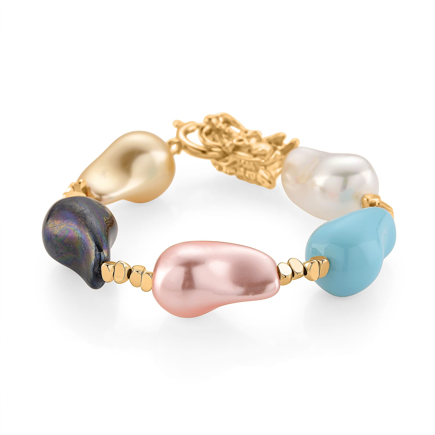 Multi Colour Shell Pearl Beads Bracelet (Size - 7.5) with Dragon Clasp 130 Ct. V32519119 4