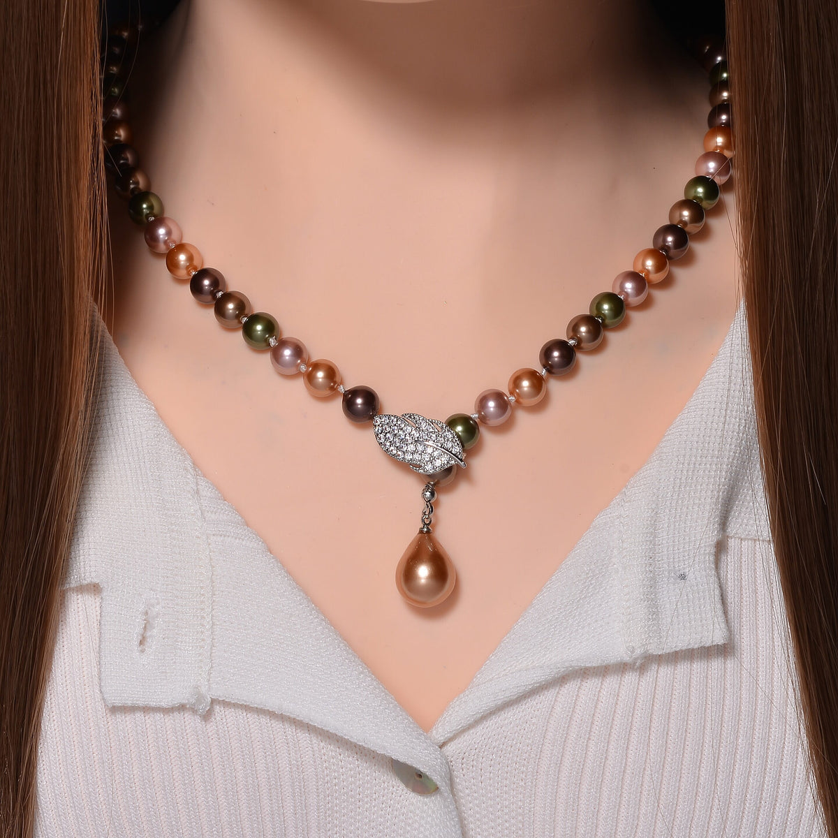Close Out- Multi Colour Shell Pearl &amp; White Austrian Crystal Necklace (Size - 24.50) 7834135 2