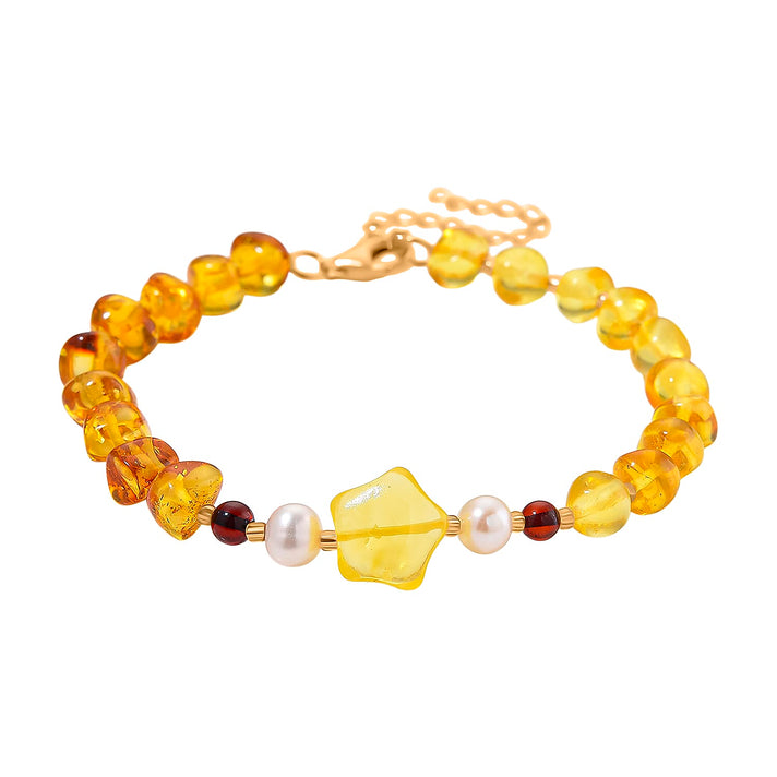 D'Joy Multi Colour Amber &amp; White Fresh Water Pearl Bracelet (Size - 7.5 - 2 Ext) with Lobster Clasp in Yellow Gold Plating Sterling Silver 17.9 Ct. 8215507 1