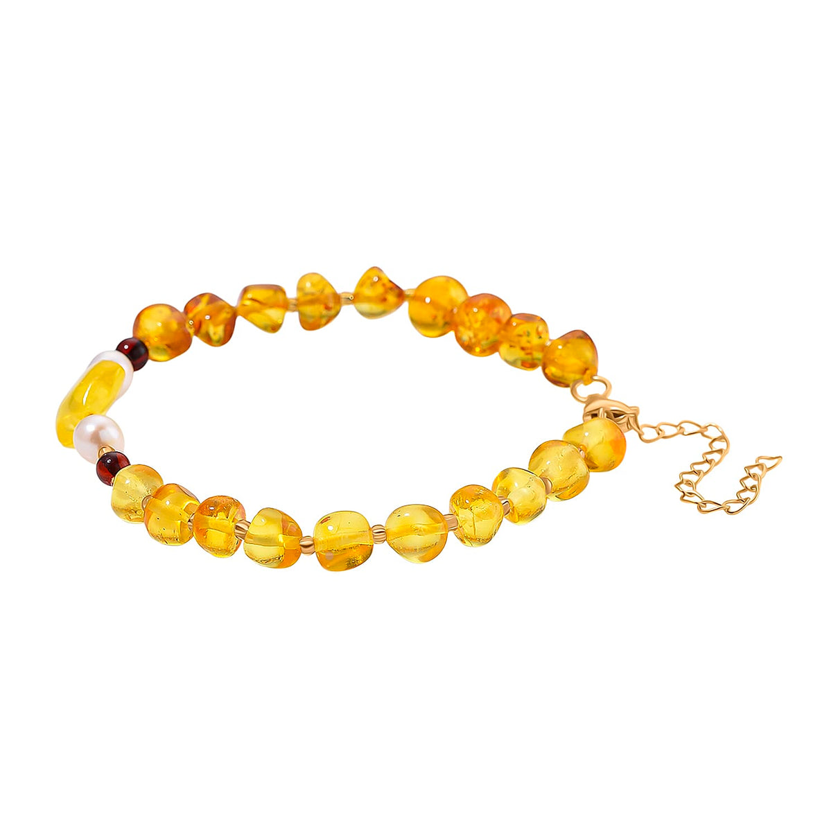D'Joy Multi Colour Amber &amp; White Fresh Water Pearl Bracelet (Size - 7.5 - 2 Ext) with Lobster Clasp in Yellow Gold Plating Sterling Silver 17.9 Ct. 8215507 3