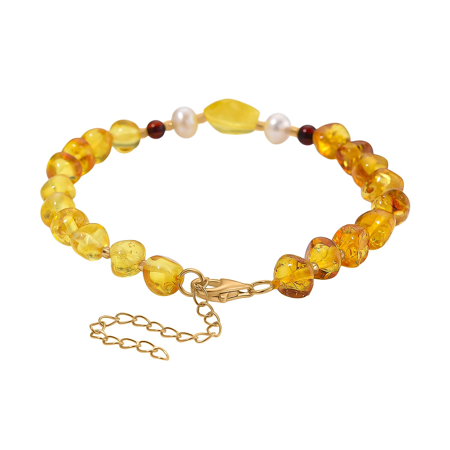 D'Joy Multi Colour Amber &amp; White Fresh Water Pearl Bracelet (Size - 7.5 - 2 Ext) with Lobster Clasp in Yellow Gold Plating Sterling Silver 17.9 Ct. 8215507 4