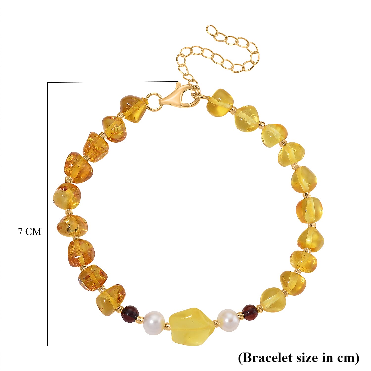 D'Joy Multi Colour Amber &amp; White Fresh Water Pearl Bracelet (Size - 7.5 - 2 Ext) with Lobster Clasp in Yellow Gold Plating Sterling Silver 17.9 Ct. 8215507 6