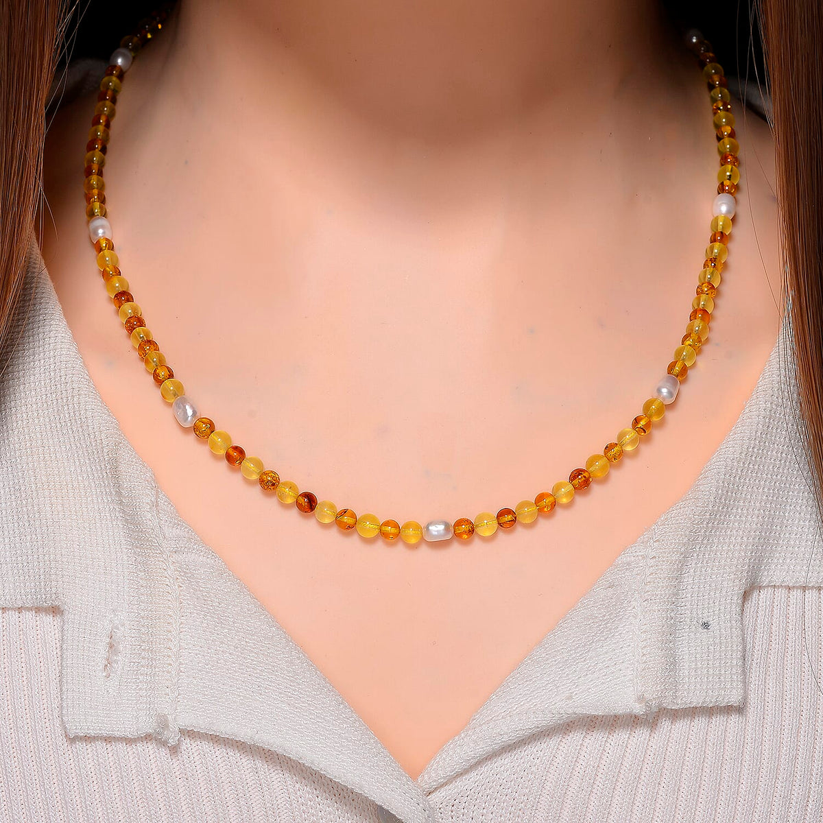 Multi Colour Baltic Amber, Freshwater Pearl Necklace (Size - 20) with Screw Clasp 35.00 Ct. 8215505 2