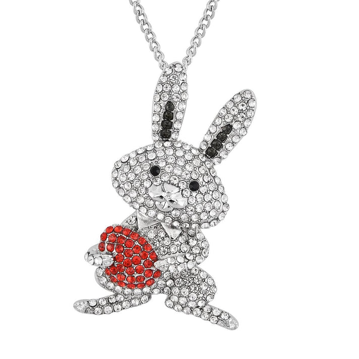 Multi Colour Austrian Crystal Bunny Pendant Cum Brooch with Chain (Size 29+2 EXT) - Silver 4449416 1