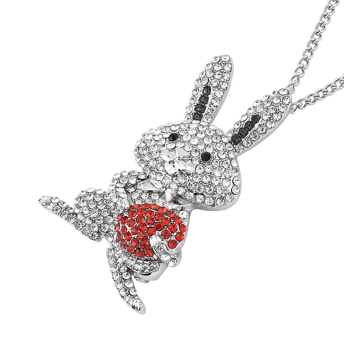 Multi Colour Austrian Crystal Bunny Pendant Cum Brooch with Chain (Size 29+2 EXT) - Silver 4449416 4