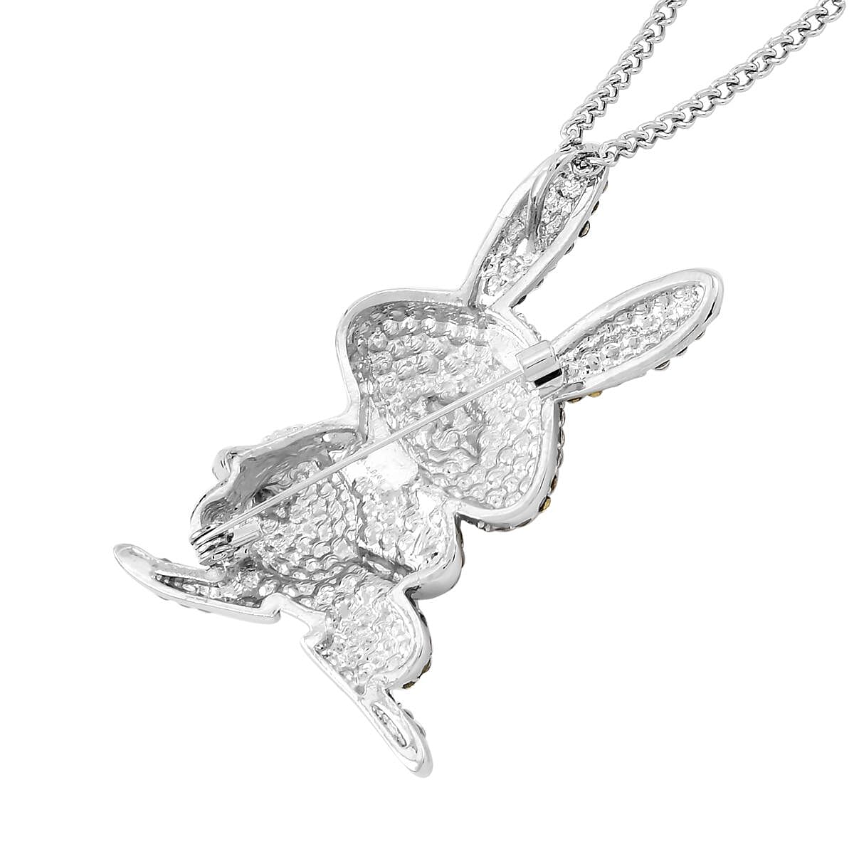 Multi Colour Austrian Crystal Bunny Pendant Cum Brooch with Chain (Size 29+2 EXT) - Silver 4449416 5