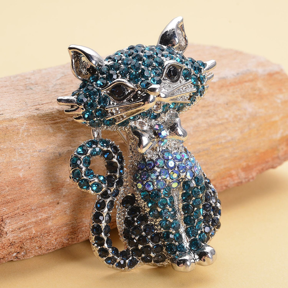 Multi Colour Austrian Crystal Cat Brooch Come Pendant in Silver Tone 7019978 2