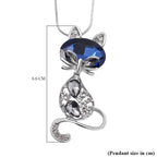White, Grey & Blue Austrian Crystal Cat Pendant with Chain (Size - 24) in Silver Tone