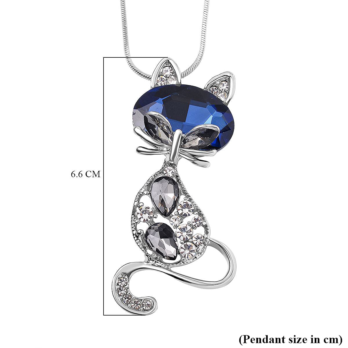 White, Grey &amp; Blue Austrian Crystal Cat Pendant with Chain (Size - 24) in Silver Tone 7658718 5