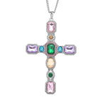 Multi Colour Austrian Crystal Cross Pendant with Chain (Size 29-2 Inch Ext.) with Lobster Clasp in Silver Tone 23.00 Ct.