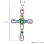 Multi Colour Austrian Crystal Cross Pendant with Chain (Size 29-2 Inch Ext.) with Lobster Clasp in Silver Tone 23.00 Ct.