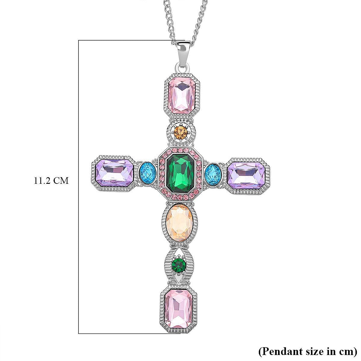 Multi Colour Austrian Crystal Cross Pendant with Chain (Size 29-2 Inch Ext.) with Lobster Clasp in Silver Tone 23.00 Ct. 4119595 6