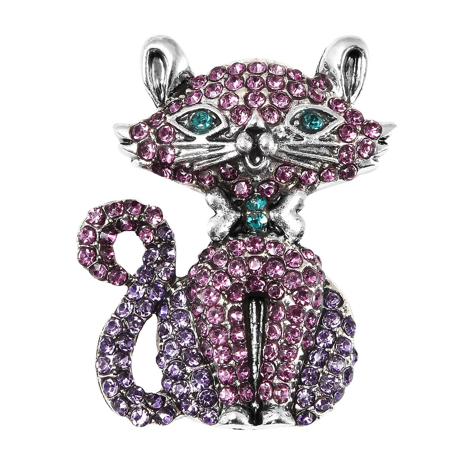 Multi Colour Austrian Crystal Enamelled Cat Brooch in Silver Tone 3595168 0