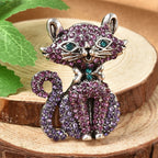 Multi Colour Austrian Crystal Enamelled Cat Brooch in Silver Tone