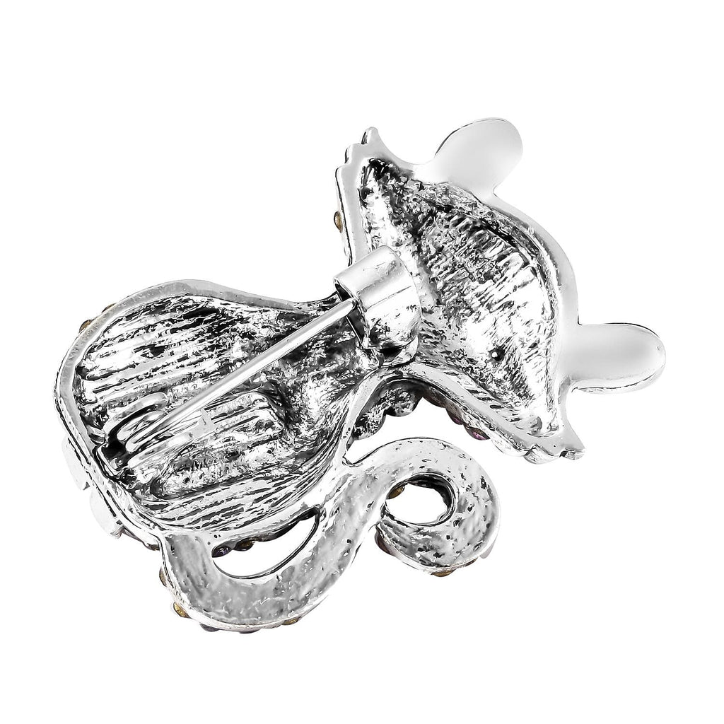 Multi Colour Austrian Crystal Enamelled Cat Brooch in Silver Tone