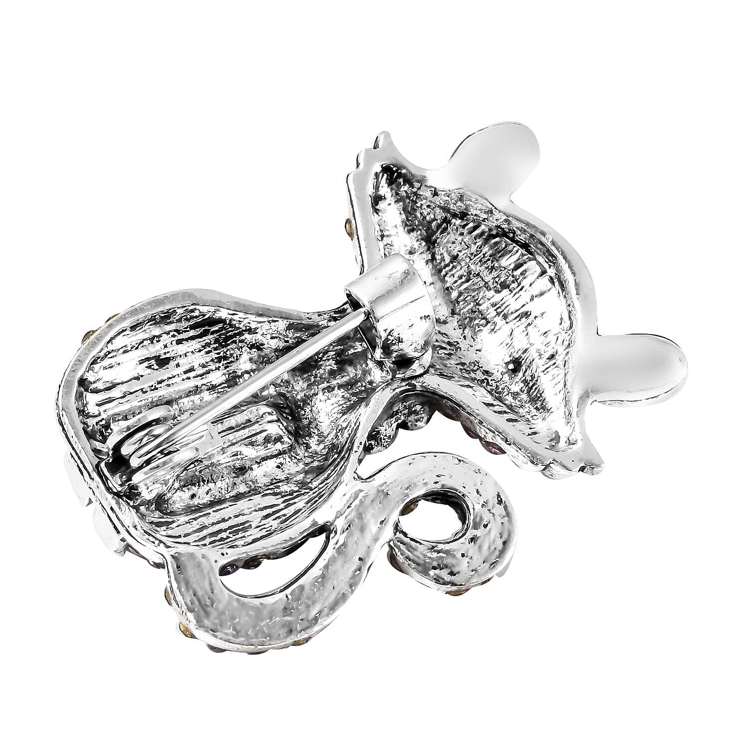Multi Colour Austrian Crystal Enamelled Cat Brooch in Silver Tone 3595168 4