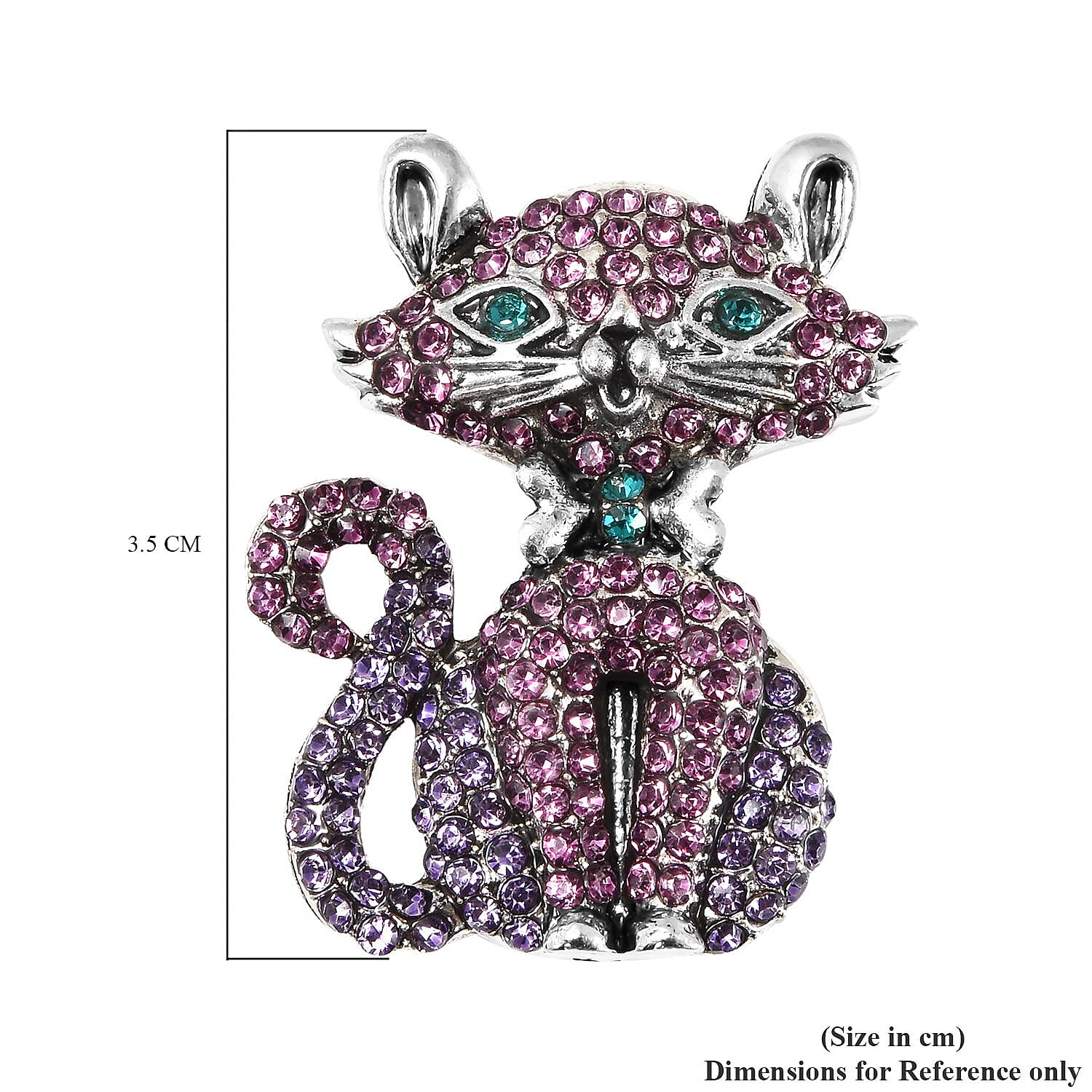 Multi Colour Austrian Crystal Enamelled Cat Brooch in Silver Tone 3595168 5