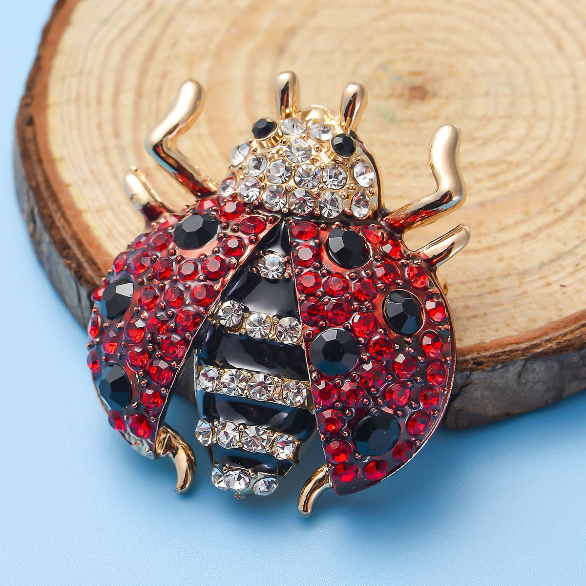 Multi Colour Austrian Crystal Enamelled Ladybird Brooch in Gold Tone 3595019 2