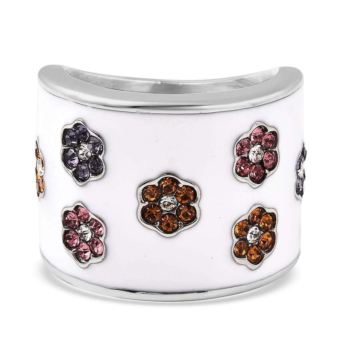 Multi Colour Austrian Crystal Floral Enamelled Ring in Stainless Steel 6244915 0