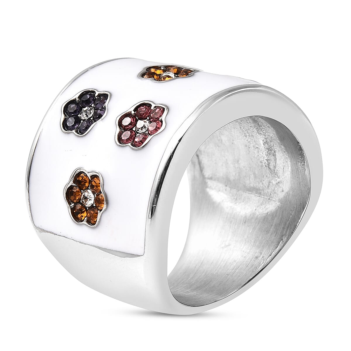 Multi Colour Austrian Crystal Floral Enamelled Ring in Stainless Steel 6244915 4