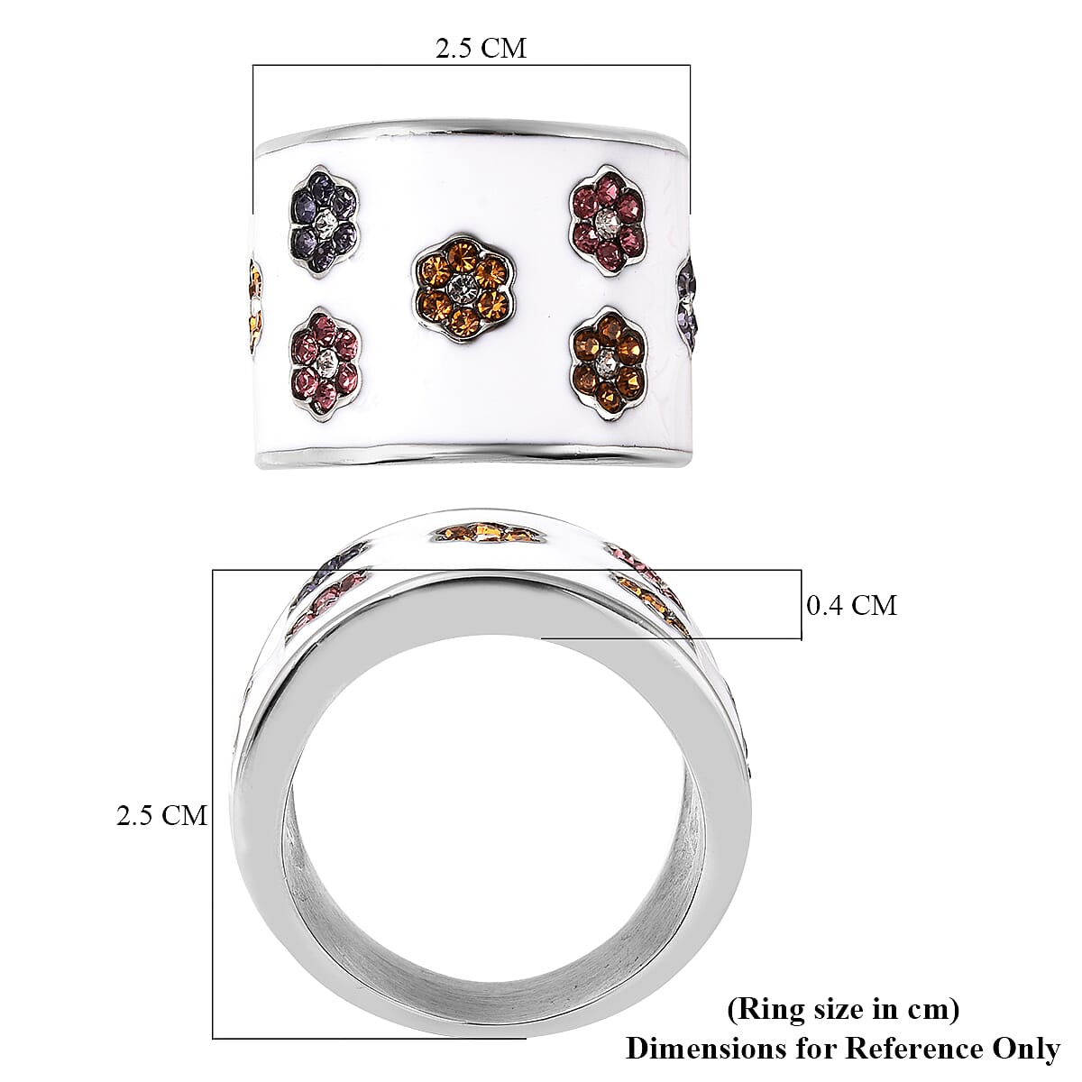 Multi Colour Austrian Crystal Floral Enamelled Ring in Stainless Steel 6244915 6