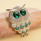 Multi Colour Austrian Crystal Owl Brooch Come Pendant in Yellow Gold Tone