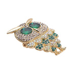Multi Colour Austrian Crystal Owl Brooch Come Pendant in Yellow Gold Tone