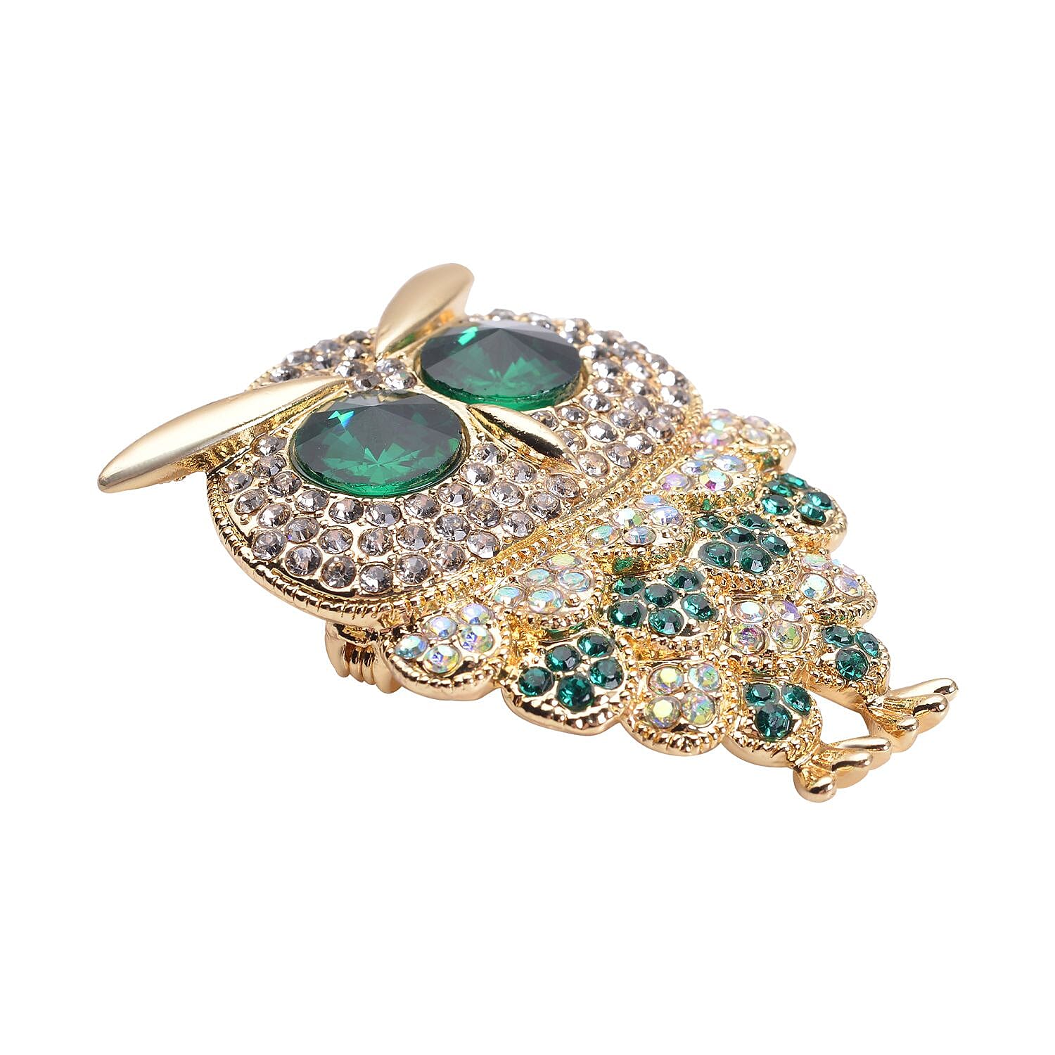 Multi Colour Austrian Crystal Owl Brooch Come Pendant in Yellow Gold Tone 7019984 3
