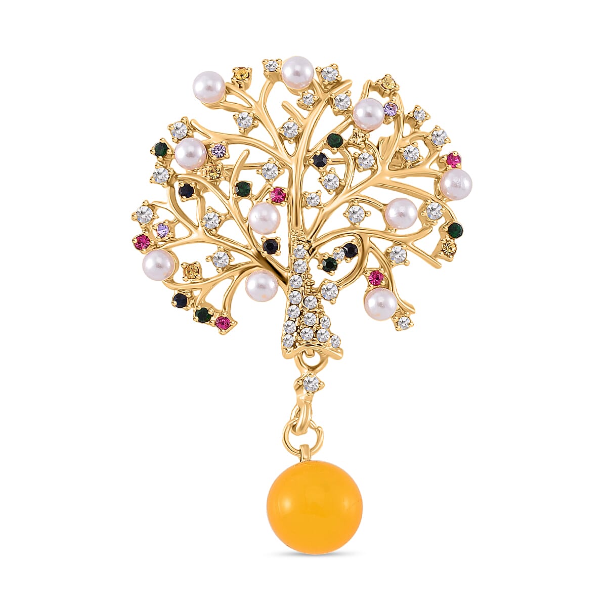 Multi Colour Austrian Crystal &amp; Pearl Brooch in Yellow Gold Tone 8028276 0