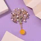 Multi Colour Austrian Crystal & Pearl Brooch in Yellow Gold Tone
