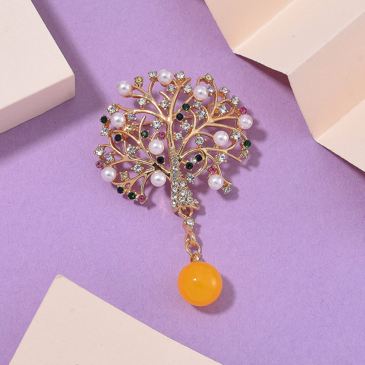 Multi Colour Austrian Crystal &amp; Pearl Brooch in Yellow Gold Tone 8028276 2