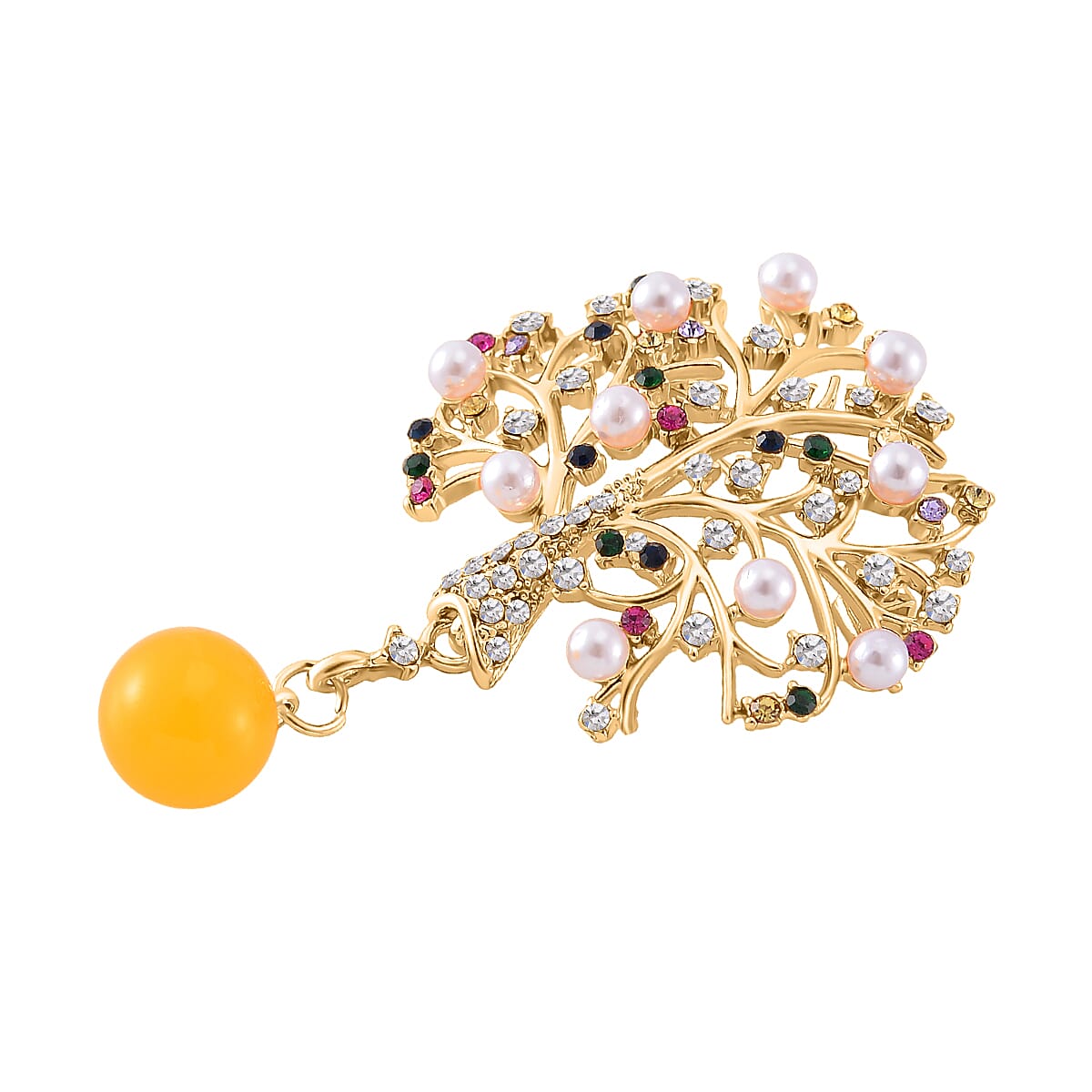 Multi Colour Austrian Crystal &amp; Pearl Brooch in Yellow Gold Tone 8028276 3