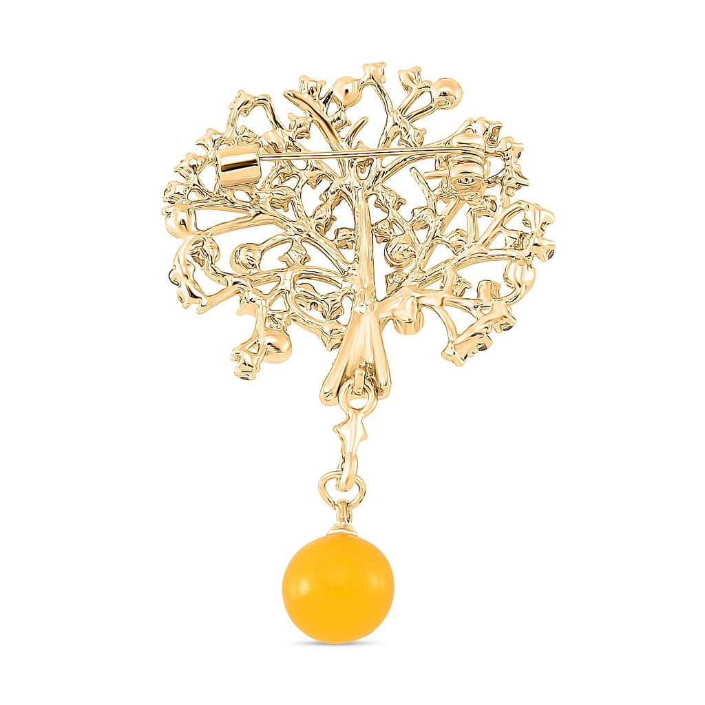 Multi Colour Austrian Crystal & Pearl Brooch in Yellow Gold Tone