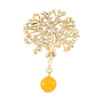 Multi Colour Austrian Crystal & Pearl Brooch in Yellow Gold Tone