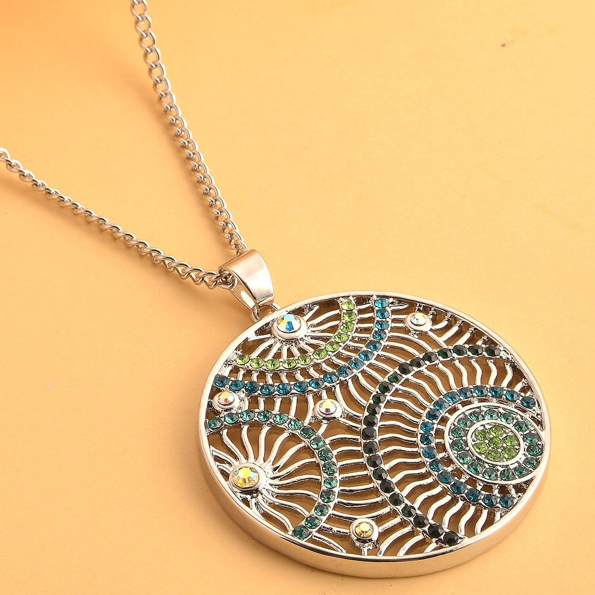 Multi Colour Austrian Crystal Circle Pendant with Chain (Size 29-2.5 Inch Ext.) 4119583 2