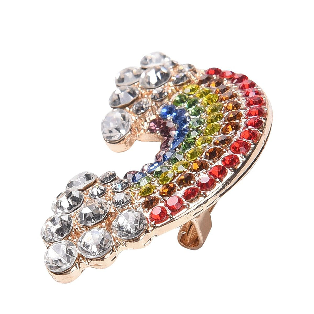 Multi Colour Austrian Crystal Rainbow Brooch in Yellow Gold Tone