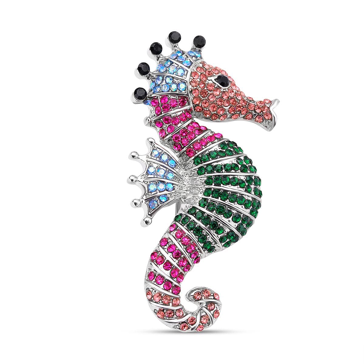 Multi Colour Austrian Crystal Sea Horse Brooch in Silver Tone 7020005 0