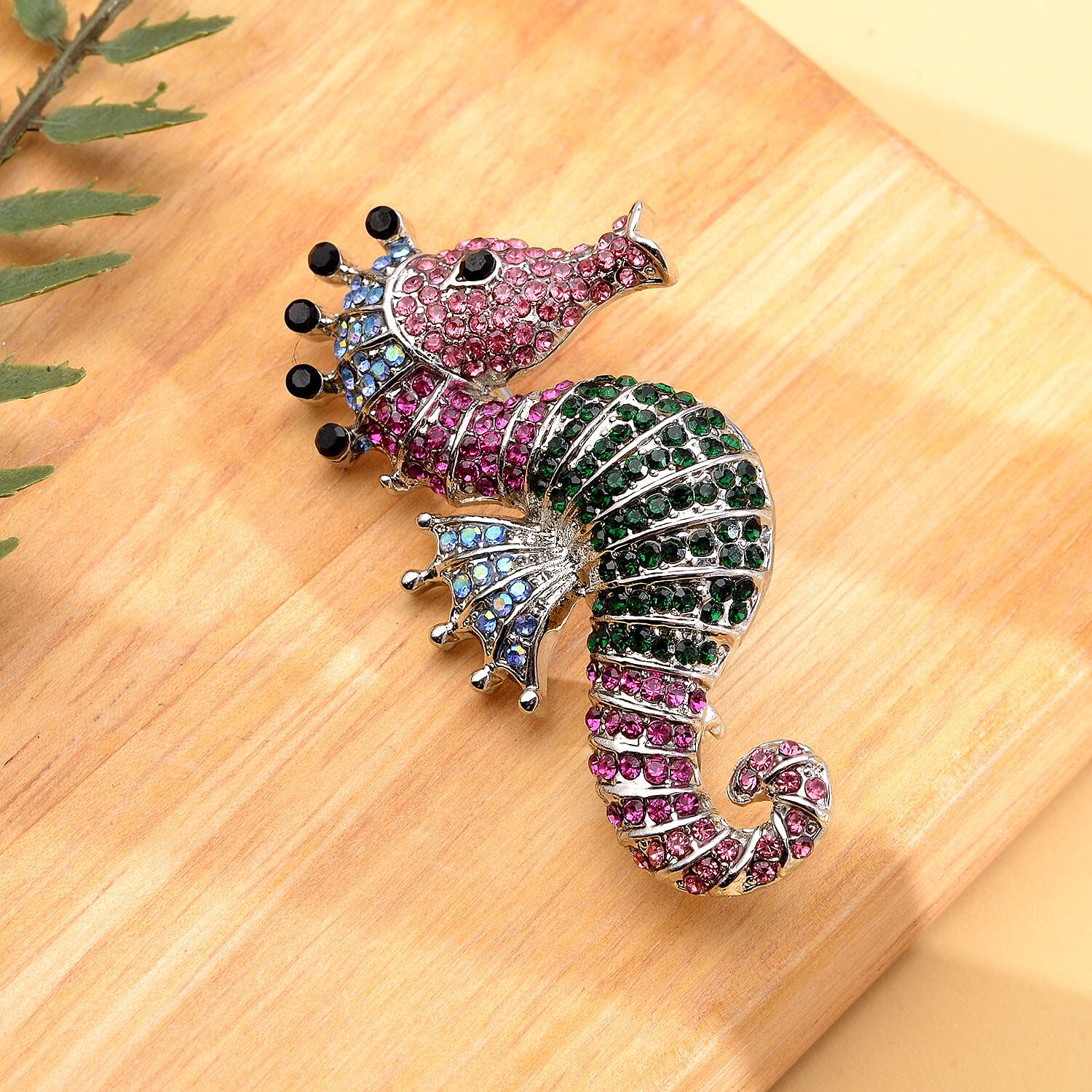Multi Colour Austrian Crystal Sea Horse Brooch in Silver Tone 7020005 2