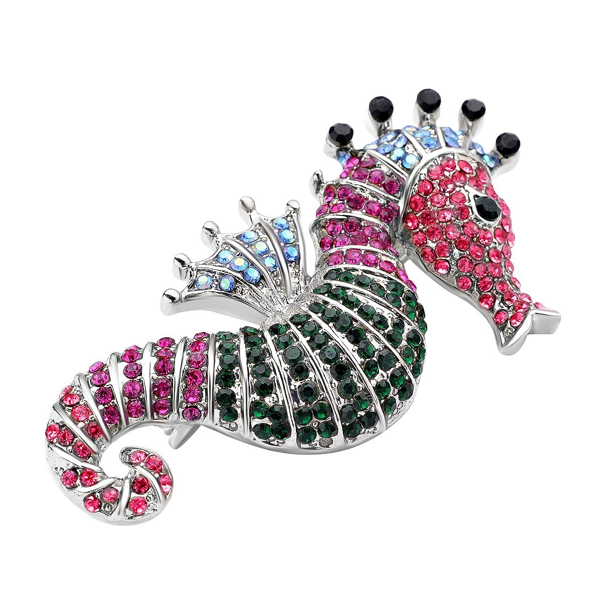 Multi Colour Austrian Crystal Sea Horse Brooch in Silver Tone 7020005 3