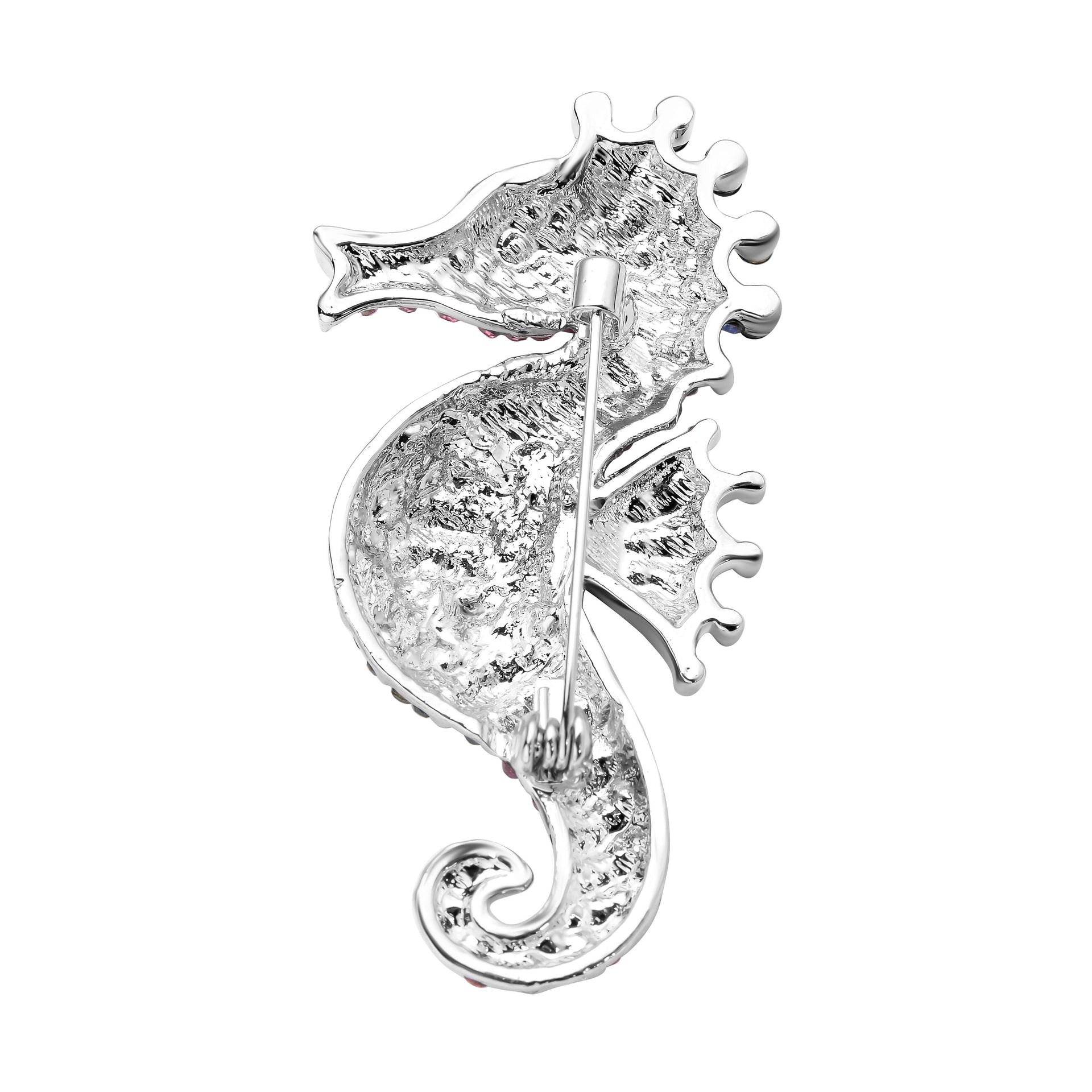 Multi Colour Austrian Crystal Sea Horse Brooch in Silver Tone 7020005 4