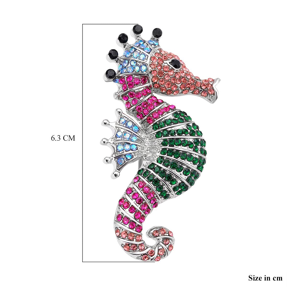 Multi Colour Austrian Crystal Sea Horse Brooch in Silver Tone 7020005 5