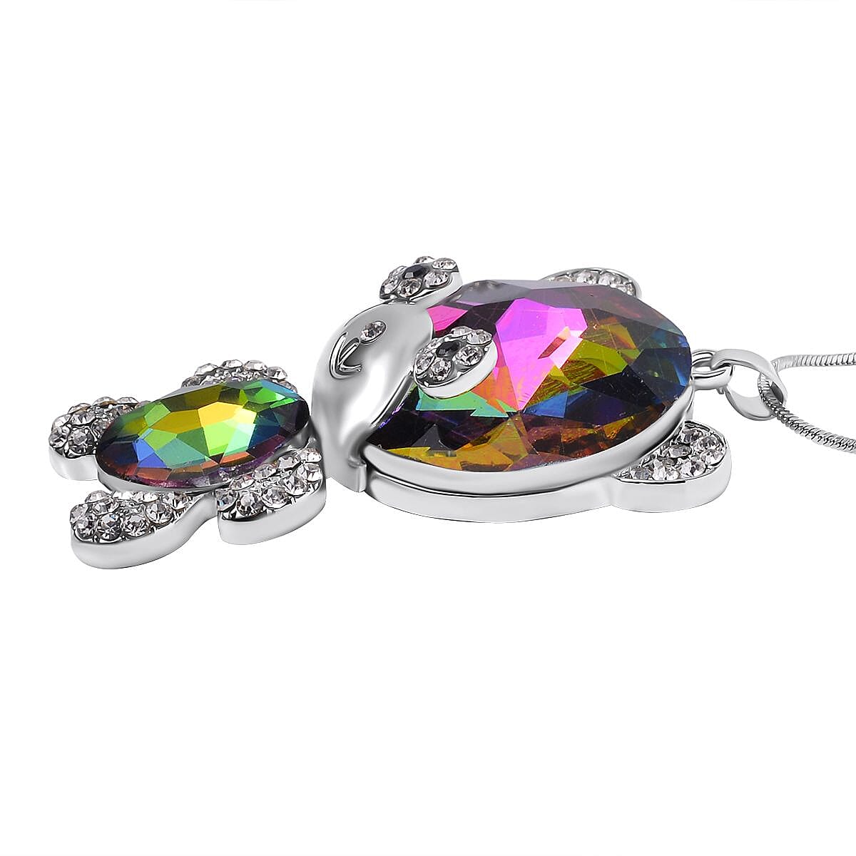Multi Colour Austrian Crystal Teddy Pendant with Chain (Size - 24-2 Ext) in Silver Tone 7658696 3