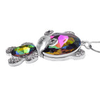 Multi Colour Austrian Crystal Teddy Pendant with Chain (Size - 24-2 Ext) in Silver Tone