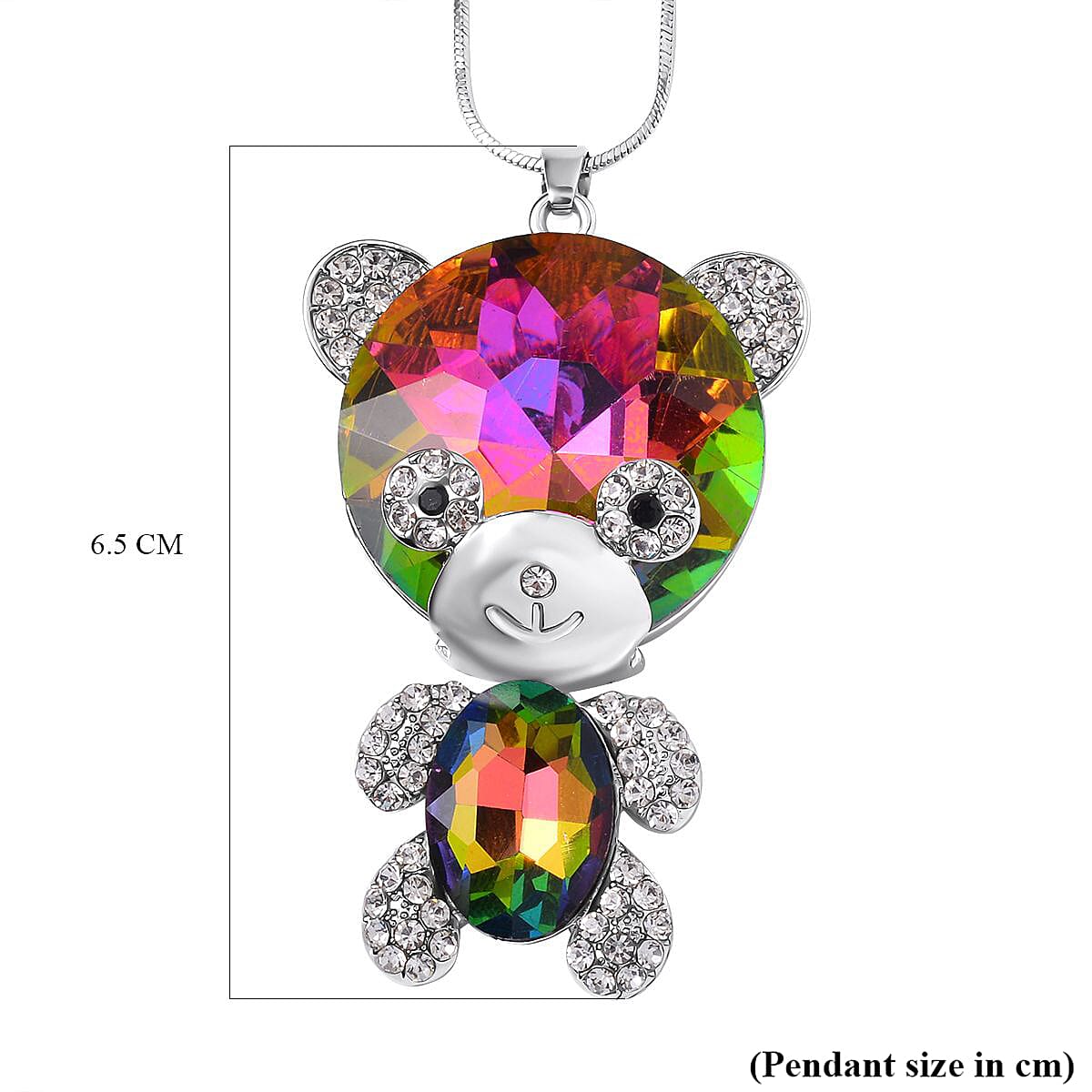 Multi Colour Austrian Crystal Teddy Pendant with Chain (Size - 24-2 Ext) in Silver Tone 7658696 5