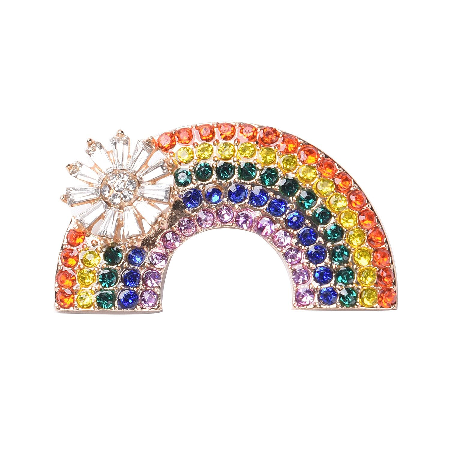 Multi Colour Austrian Crystal and Simulated Diamond Rainbow Brooch with Flower 3670260 0