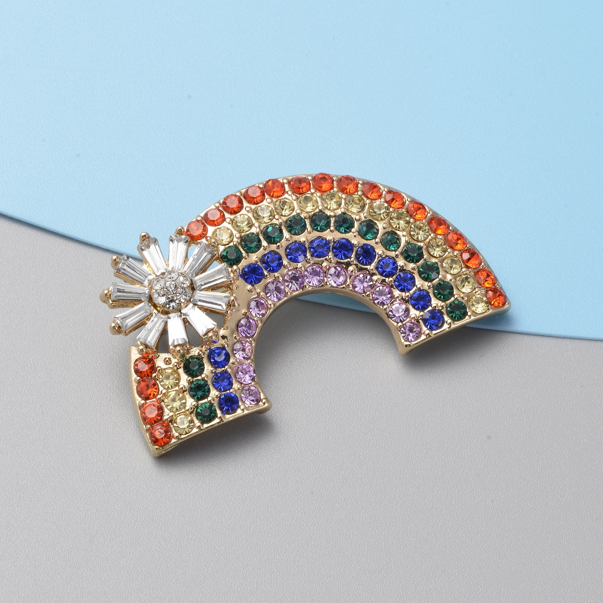 Multi Colour Austrian Crystal and Simulated Diamond Rainbow Brooch with Flower 3670260 2