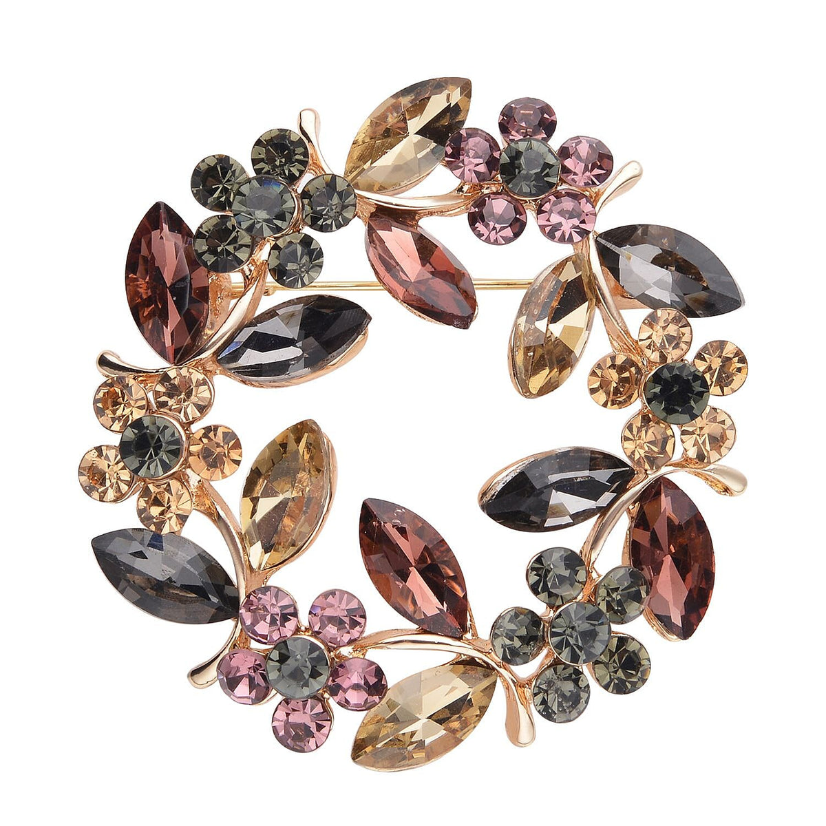 Multi Colour Austrian Crystal and Simulated Multi Colour Gemstones Brooch in Yellow Gold Tone 7020218 0
