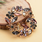 Multi Colour Austrian Crystal and Simulated Multi Colour Gemstones Brooch in Yellow Gold Tone