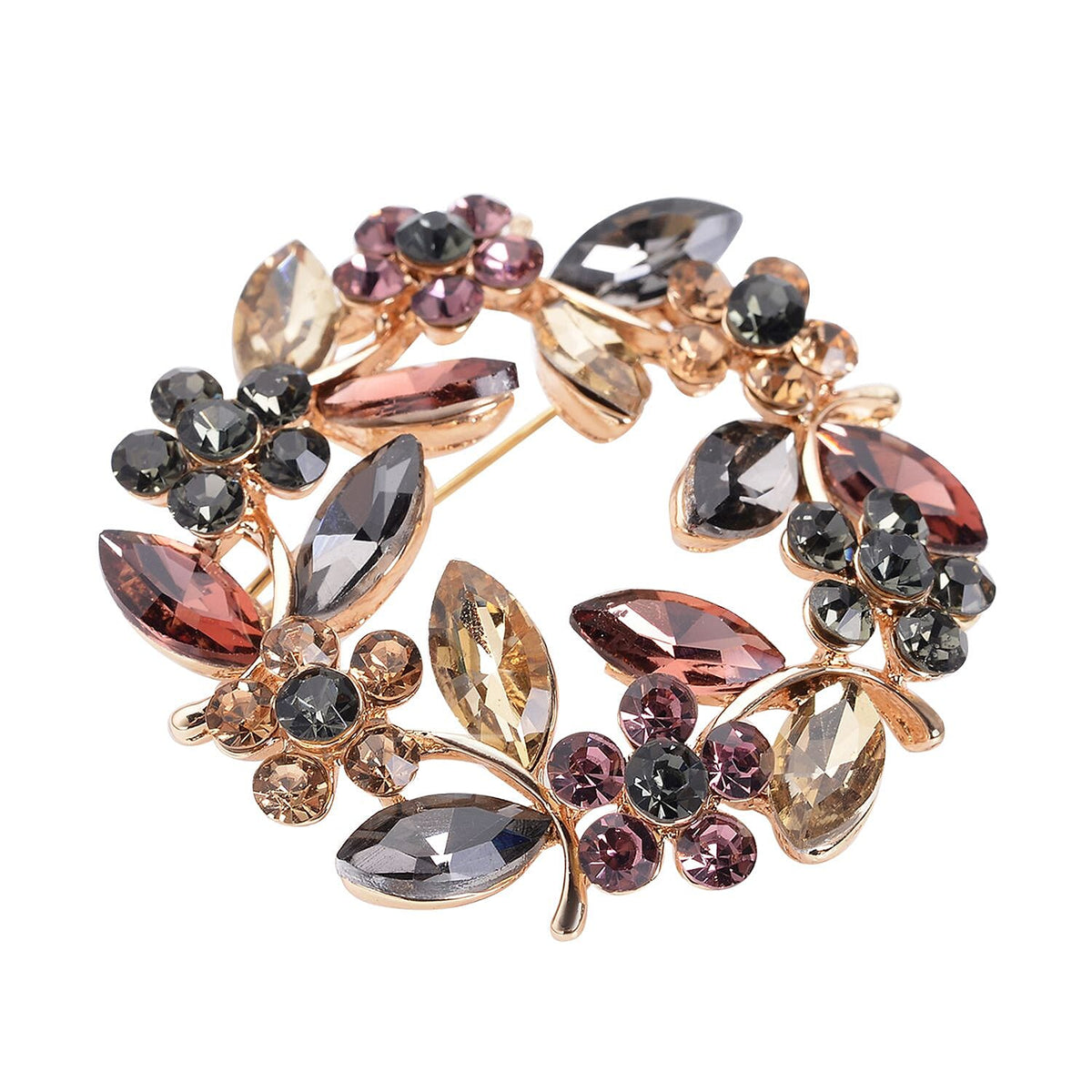 Multi Colour Austrian Crystal and Simulated Multi Colour Gemstones Brooch in Yellow Gold Tone 7020218 3